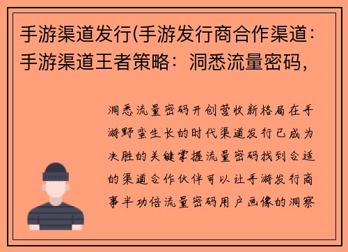 手游渠道发行(手游发行商合作渠道：手游渠道王者策略：洞悉流量密码，开创营收新格局)
